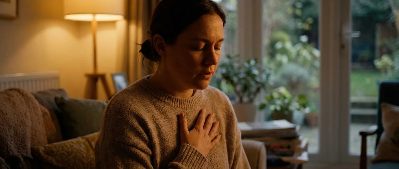 Person experiencing panic attack symptoms with racing heart and shortness of breath