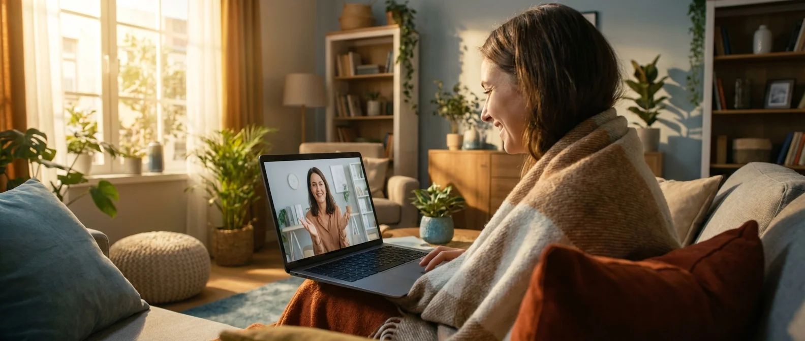 Ψυχοθεραπευτική συνεδρία μέσω βιντεοκλήσης με ψυχολόγο και ασθενή