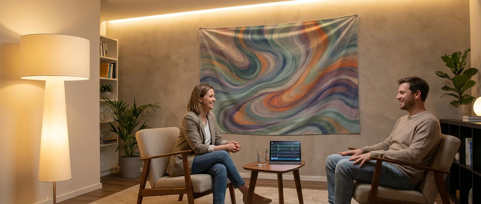 Scientists conducting psilocybin therapy research in clinical setting with brain imaging technology