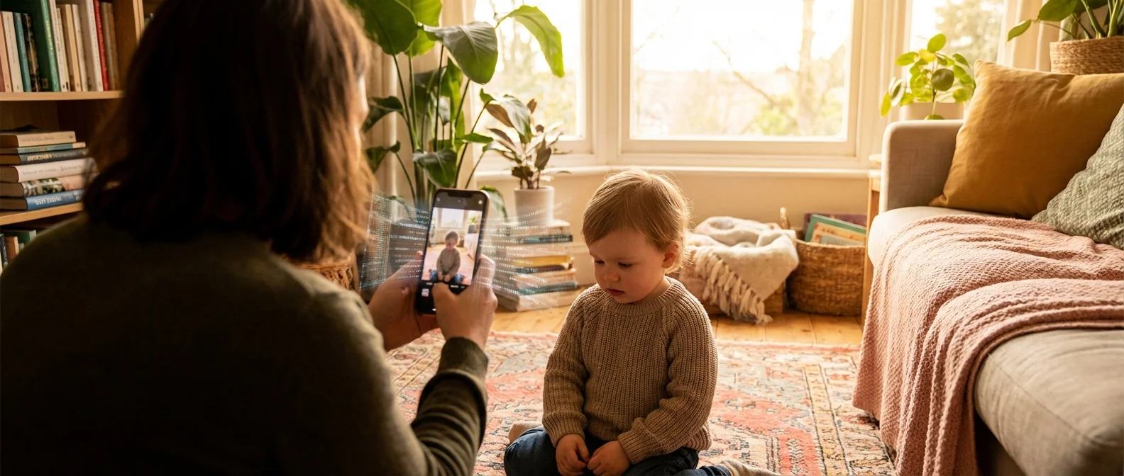 Parent posting child photos on social media creating permanent digital footprint without consent