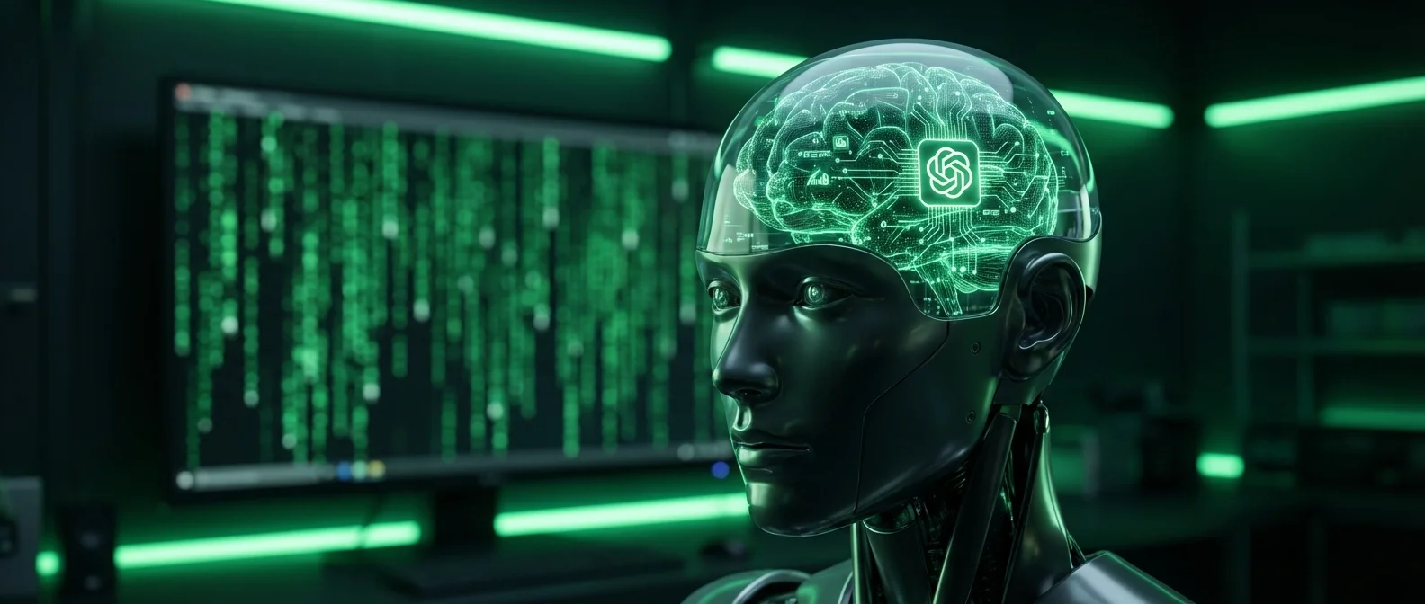 Robot with AI brain powered by ChatGPT processing natural language commands for physical tasks