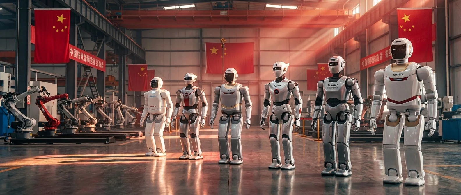Chinese humanoid robots from Unitree, AgiBot and UBTECH showcasing China's dominance in robotics manufacturing 2026