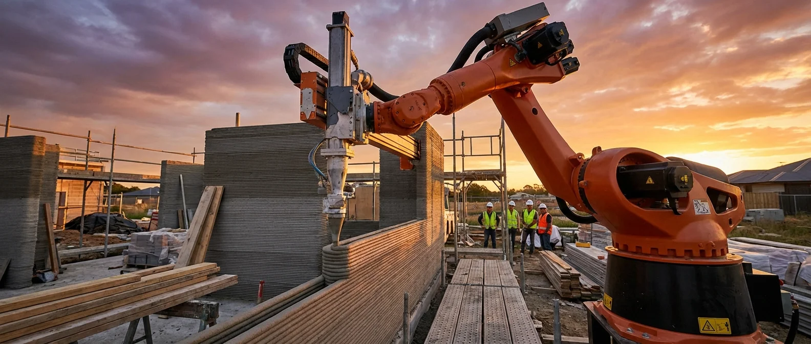 Hadrian X robotic bricklaying system constructing residential building with precision automation