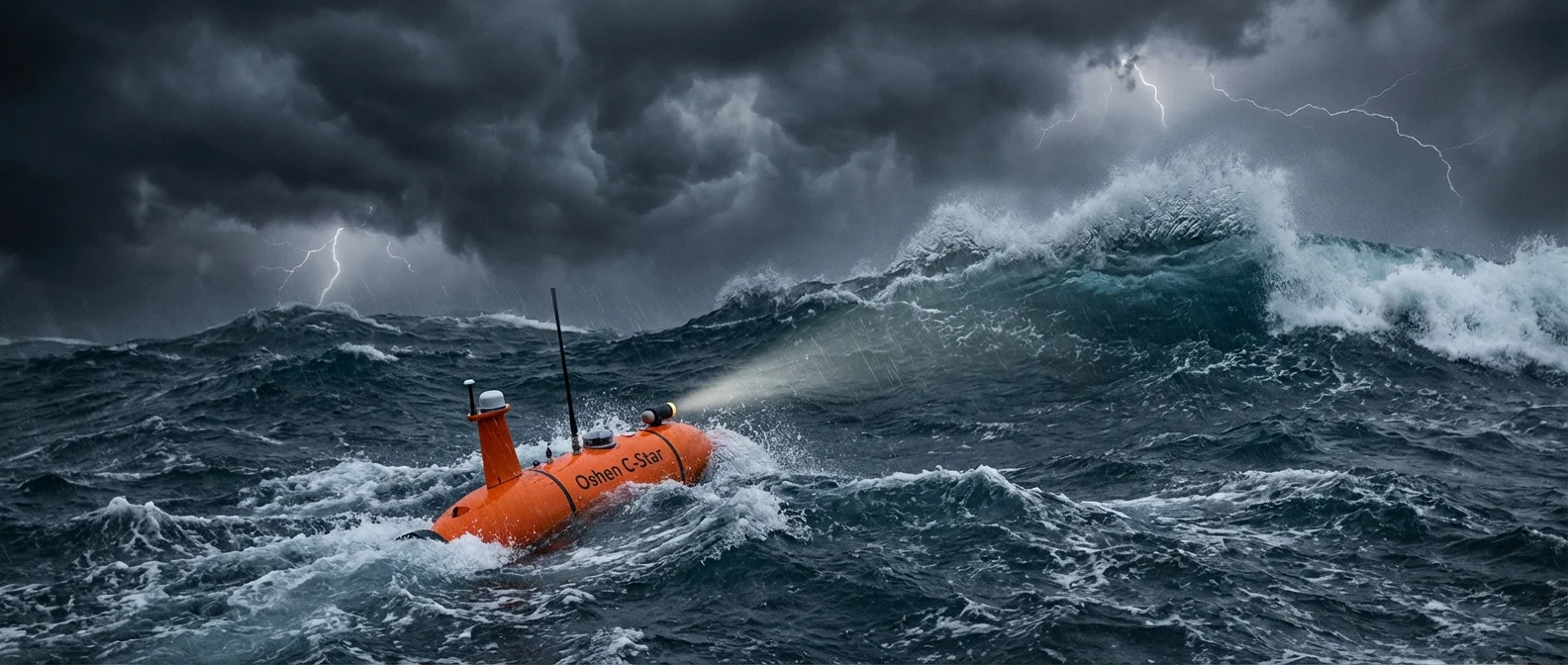 Saildrone autonomous ocean robot collecting hurricane data in rough seas