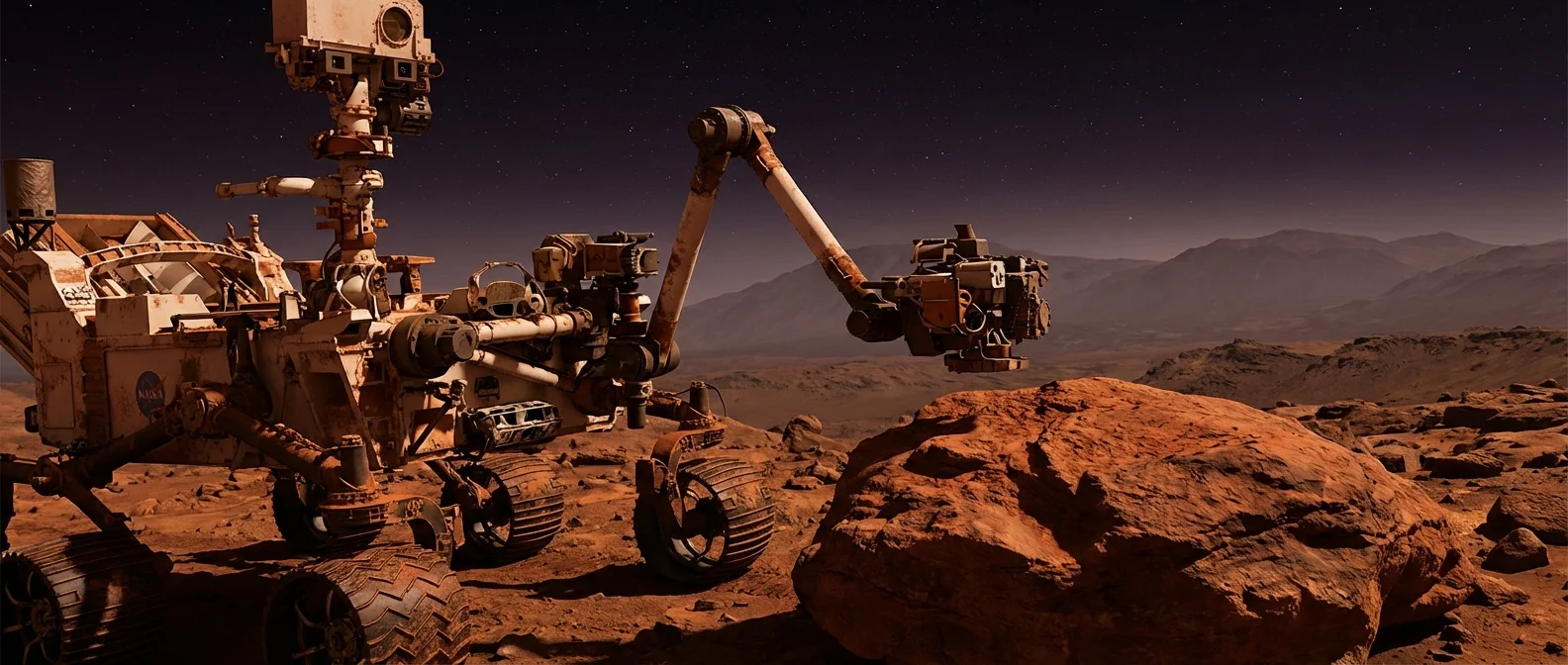 NASA's fleet of space robots including Perseverance rover on Mars, VIPER lunar rover, and Astrobee cube robots on the International Space Station