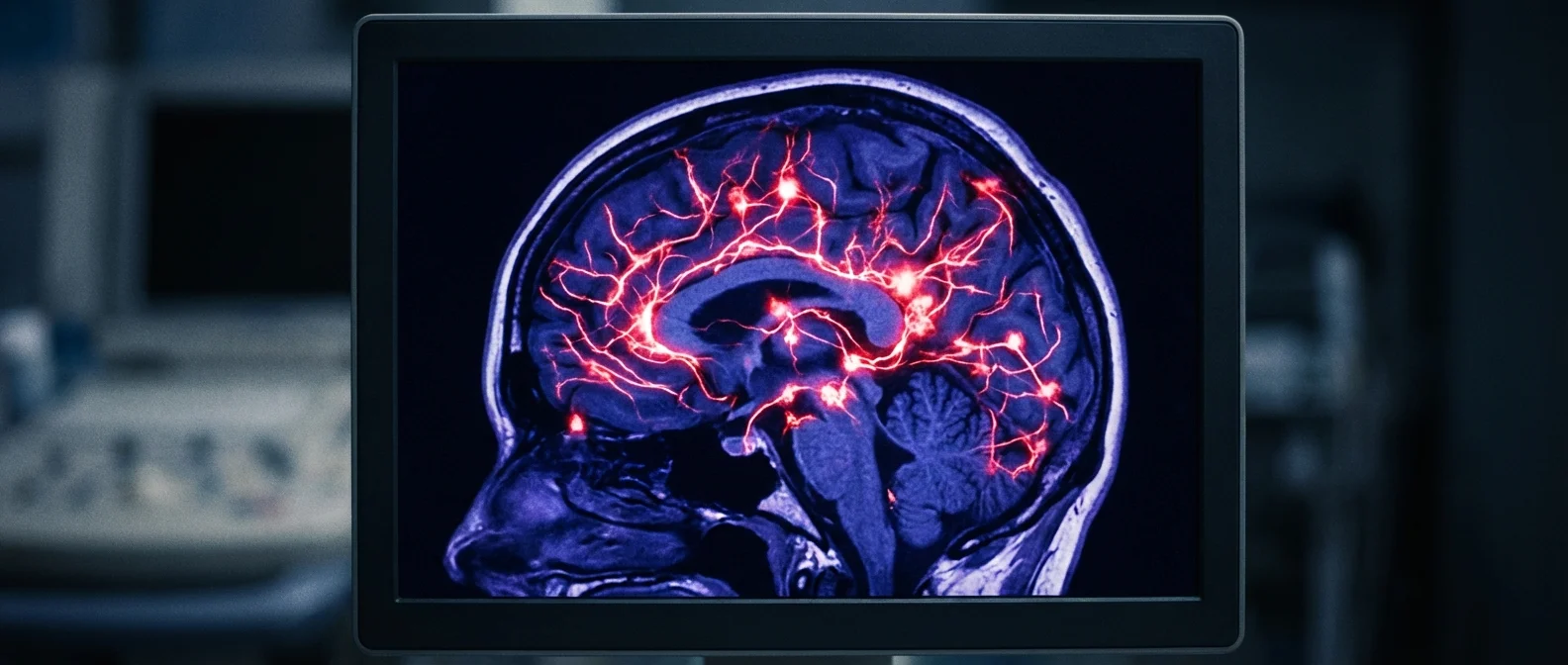 Brain scan showing hyperconnected SCAN network in Parkinson's disease patients with highlighted neural pathways