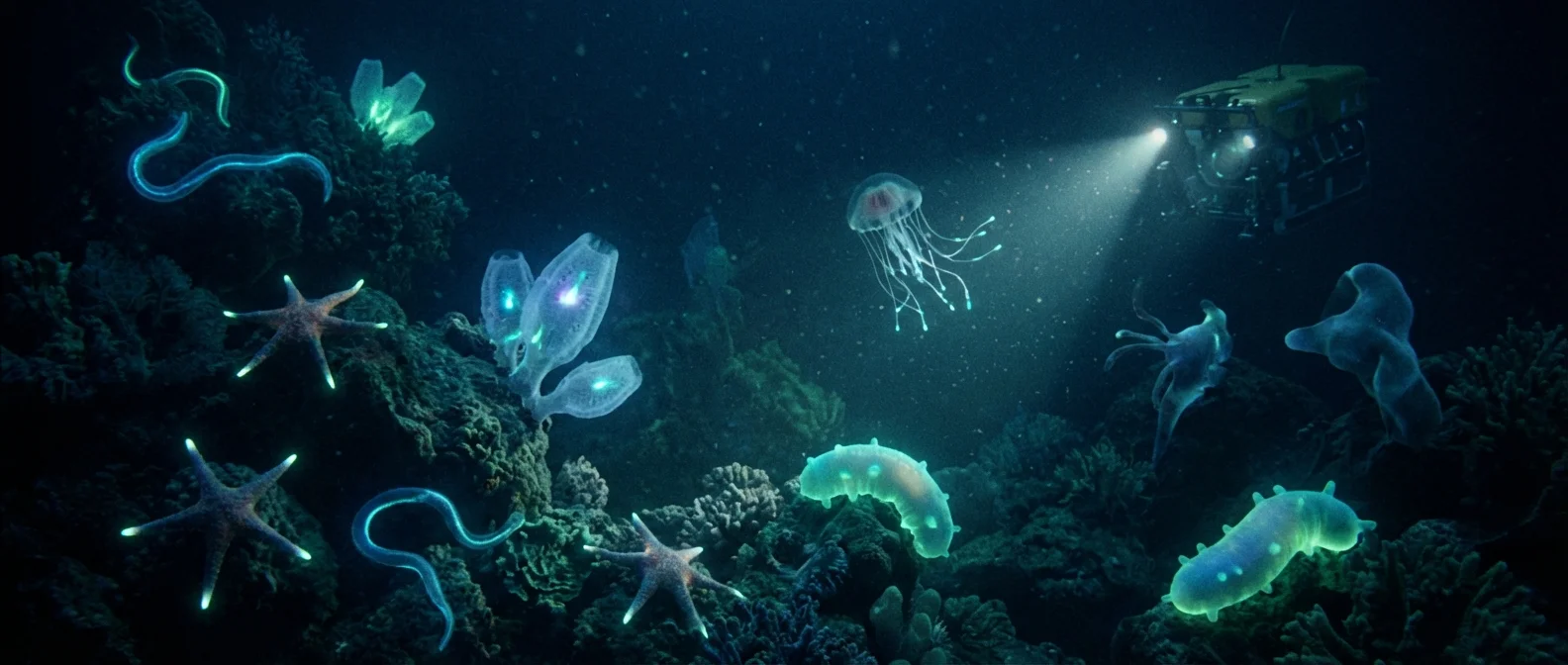 Deep-sea creatures discovered in the Clarion-Clipperton Zone of the Pacific Ocean at 4,000 meters depth