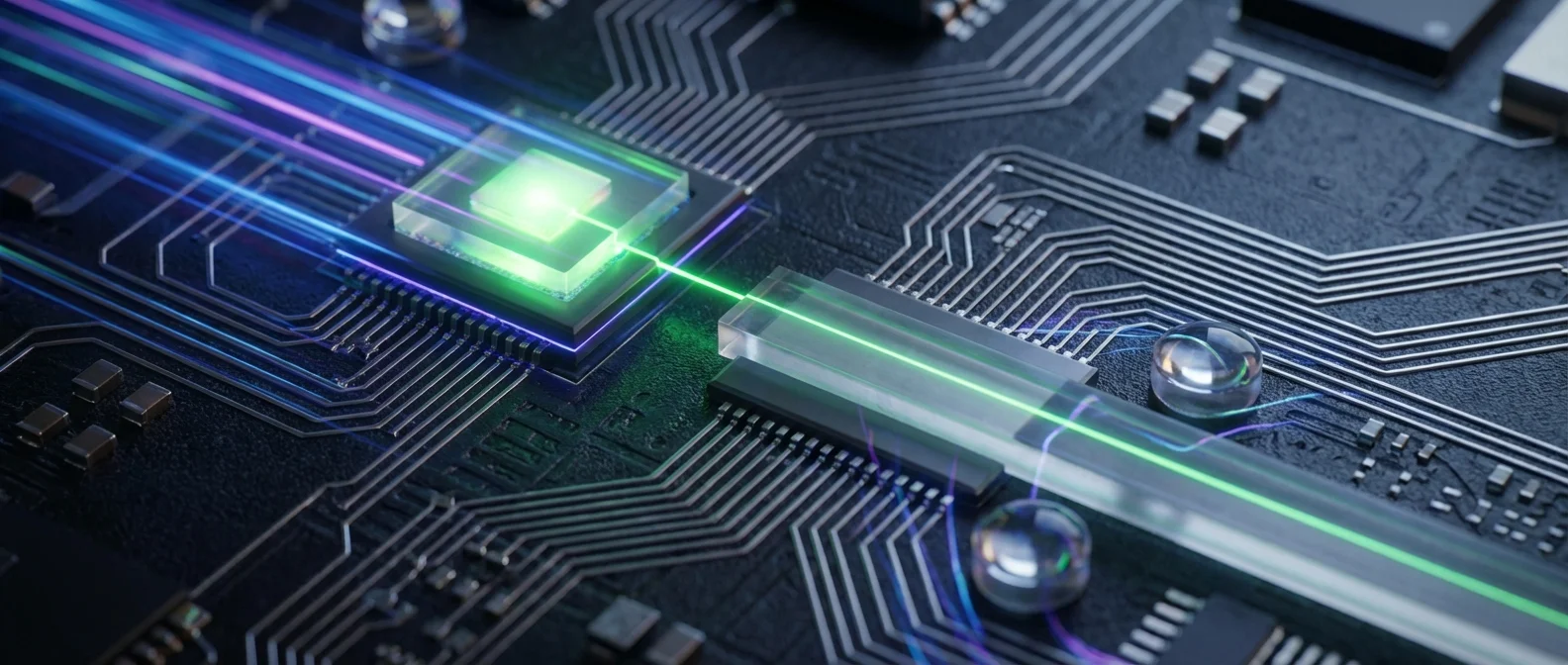 Microscopic nanolaser integrated on semiconductor chip showing light-based data transfer technology