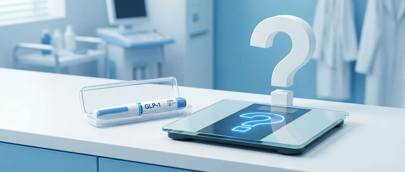 Ozempic injection pen and medical research data showing weight loss results from WHO-commissioned studies