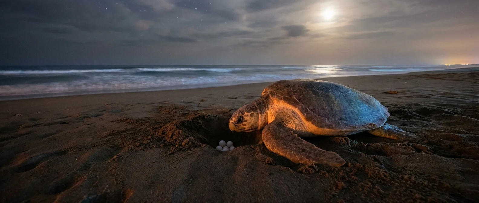 Caretta caretta sea turtle nesting on beach affected by climate change showing reduced egg laying behavior