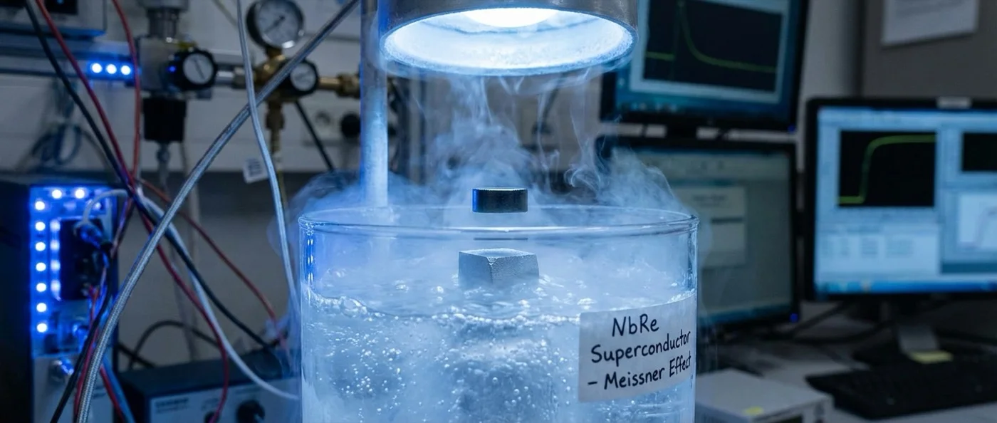 Scientists analyzing triplet superconductor material in quantum physics laboratory for breakthrough quantum computing research