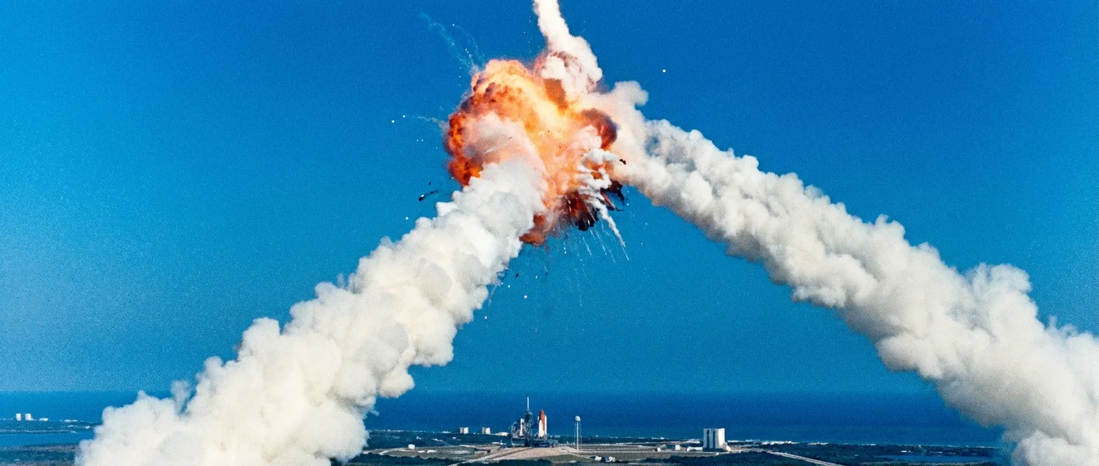 Space Shuttle Challenger explosion 73 seconds after launch on January 28, 1986