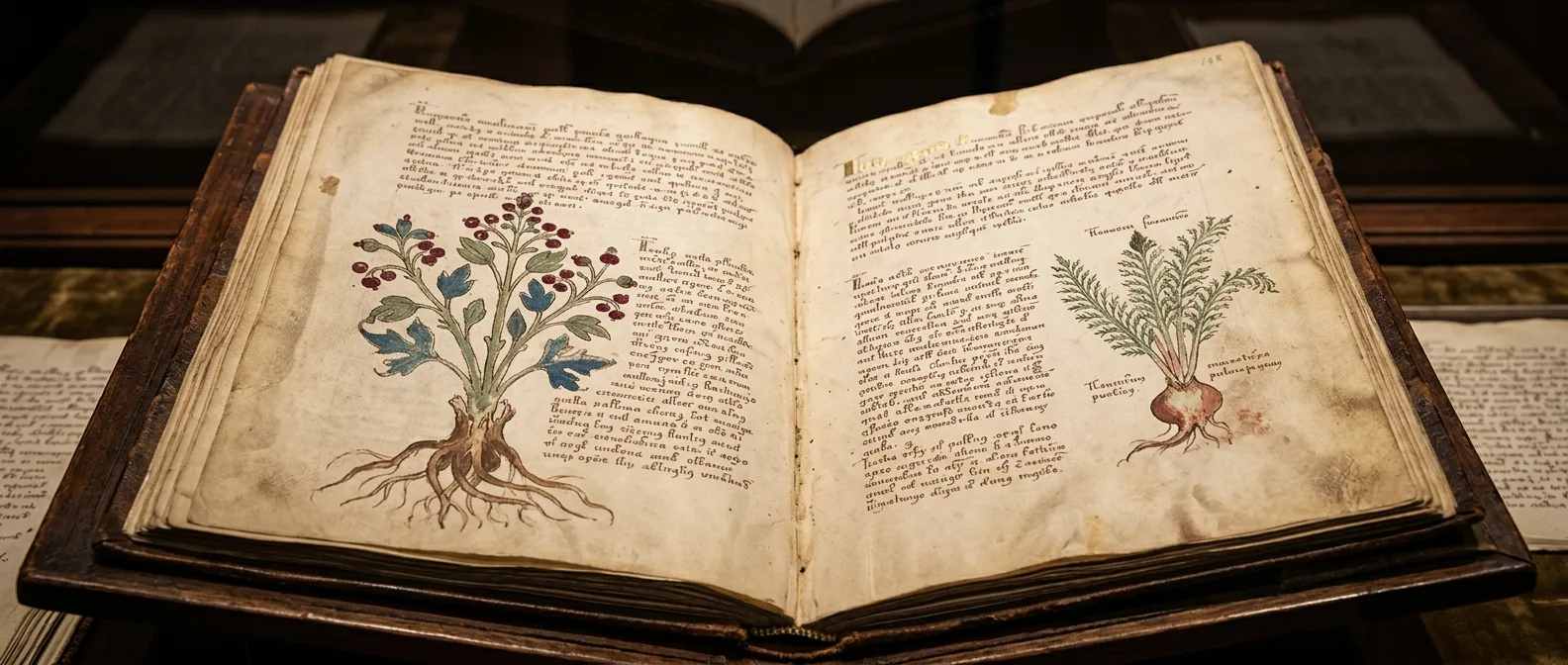 Pages from the mysterious Voynich manuscript showing indecipherable text and strange botanical illustrations