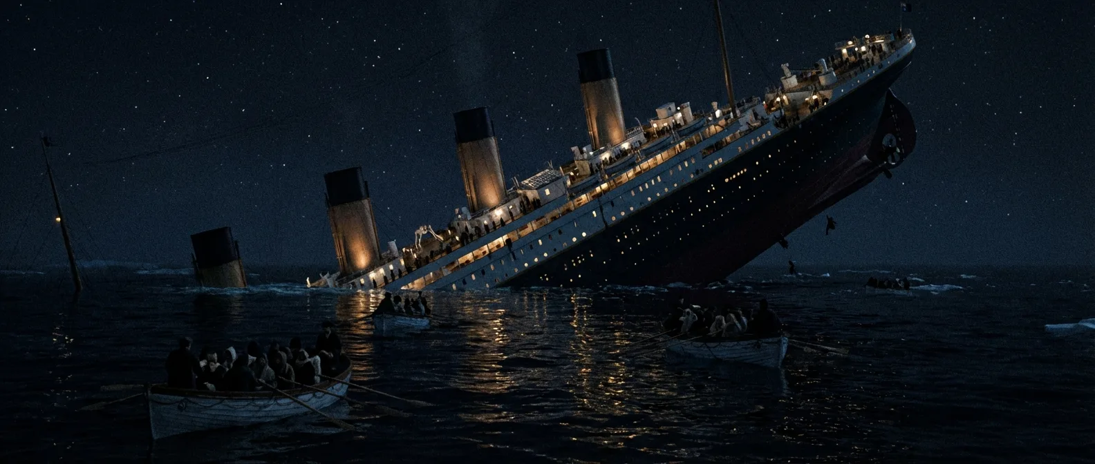 The RMS Titanic sailing before the tragic collision with iceberg on April 14, 1912