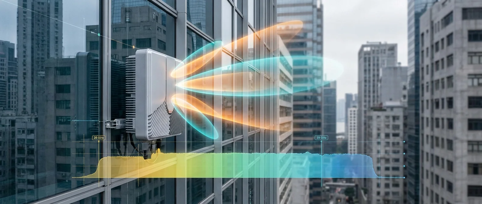 5G mmWave antenna array showing beamforming technology in urban deployment