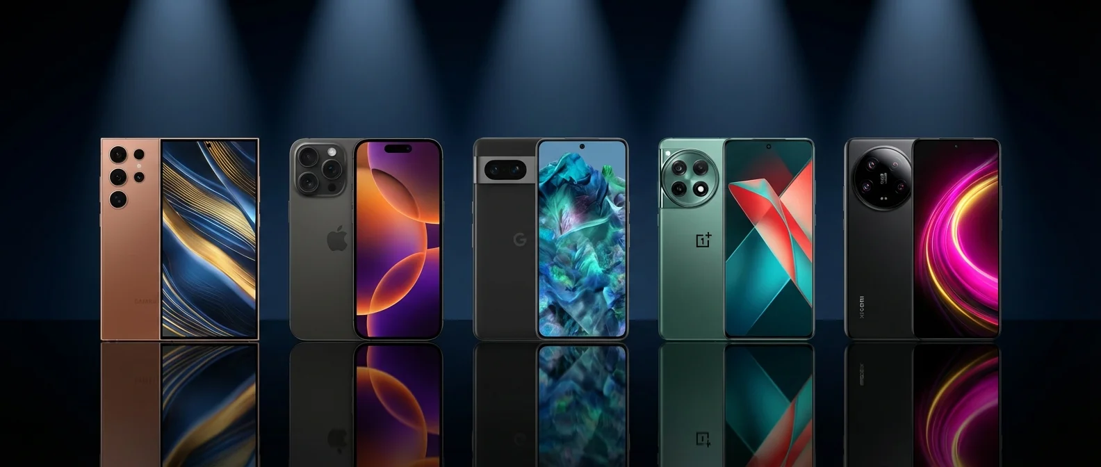 Top 7 5G smartphones of 2026 comparison featuring Galaxy S25 Ultra, iPhone 17 Pro Max and Pixel 10 Pro