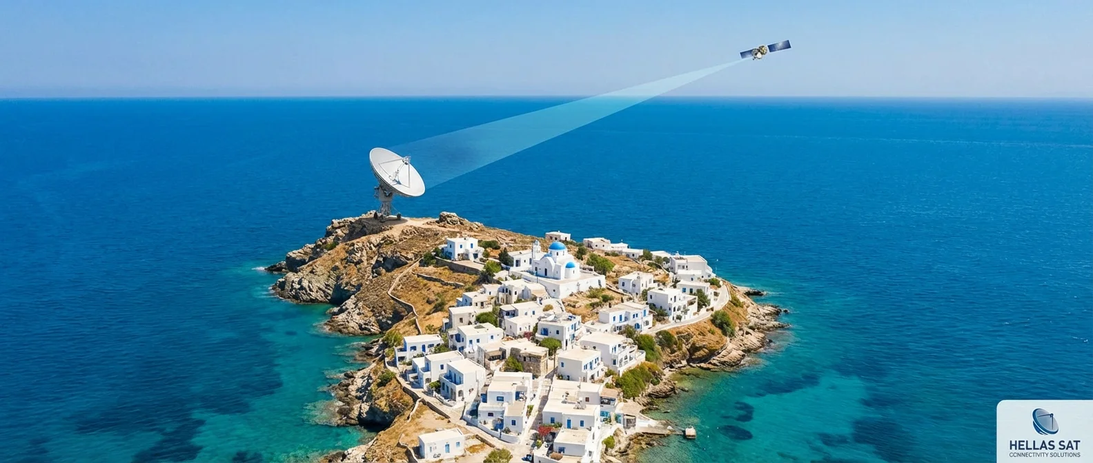 High-speed satellite internet coverage map showing Greek islands connectivity solutions