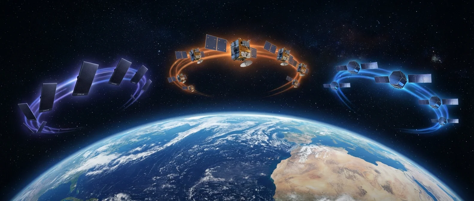 OneWeb vs Starlink vs Amazon Kuiper LEO satellite constellation comparison chart showing coverage and performance metrics