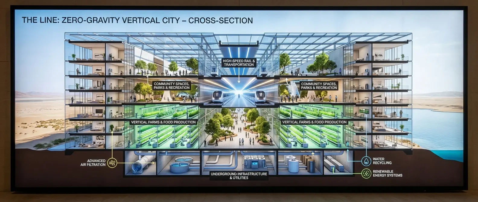 The Line - Εσωτερικές απεικονίσεις με κήπους και κατοικίες