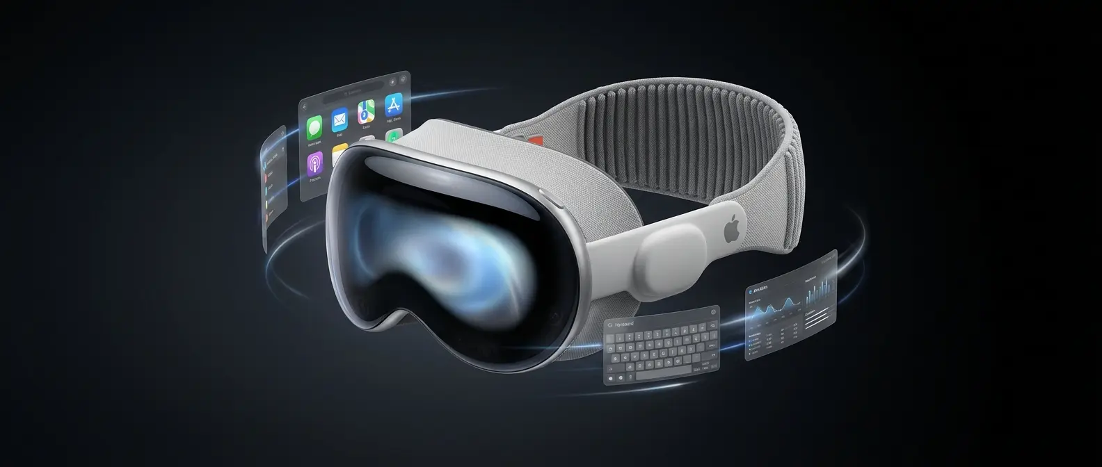 Apple Vision Pro mixed reality headset displaying interface elements