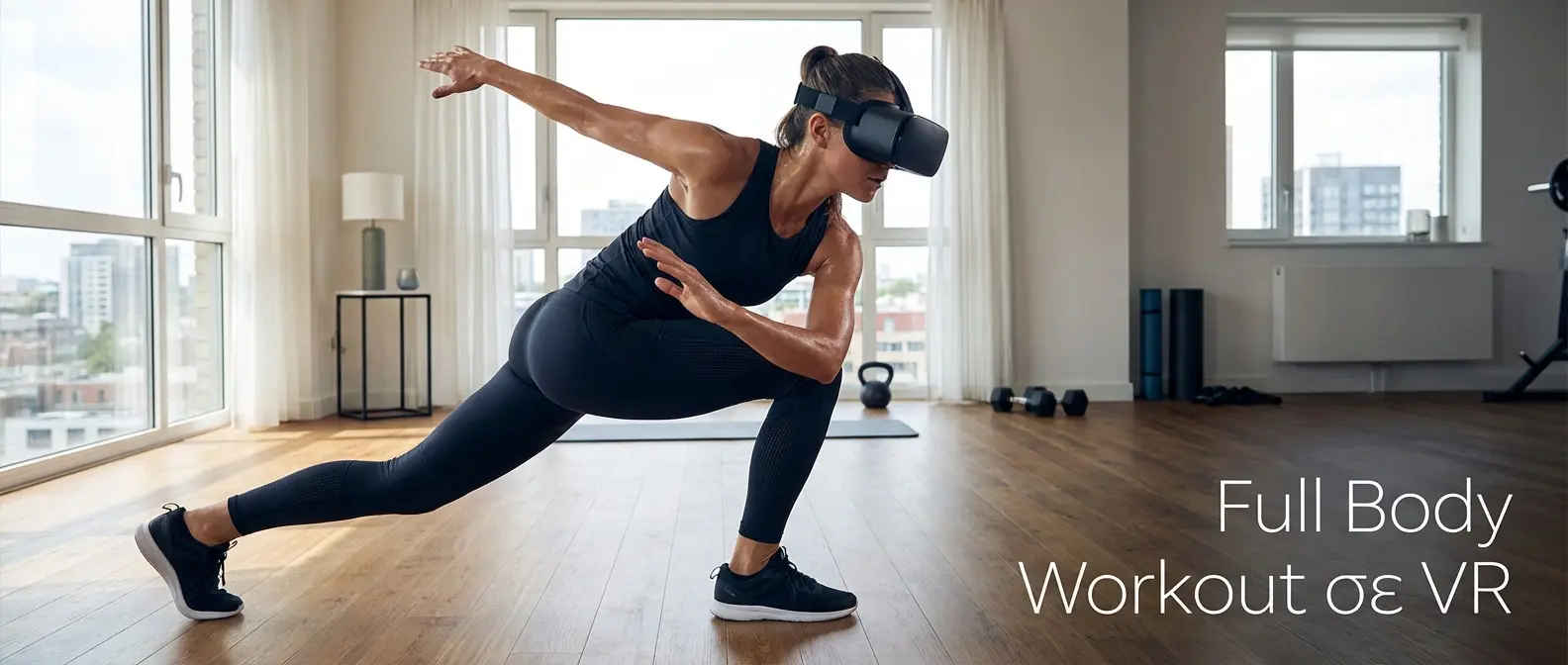 VR fitness player doing squats and lunges in full body workout routine