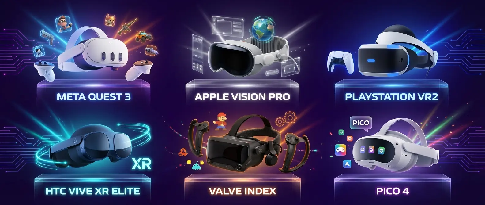 Top 6 VR headsets of 2026 side-by-side comparison showing design differences