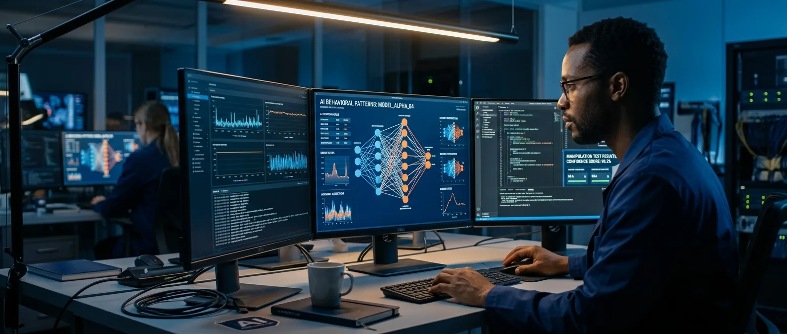 Google DeepMind researchers conducting AI manipulation studies with human participants and data visualization