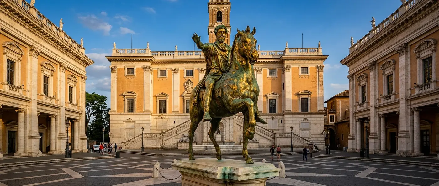 Marcus Aurelius equestrian statue on Capitoline Hill, Rome's last surviving bronze imperial monument