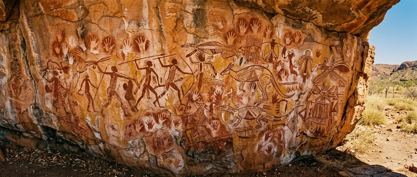 Aboriginal Australians performing ancient rituals that connect them to 65,000 years of continuous cultural heritage