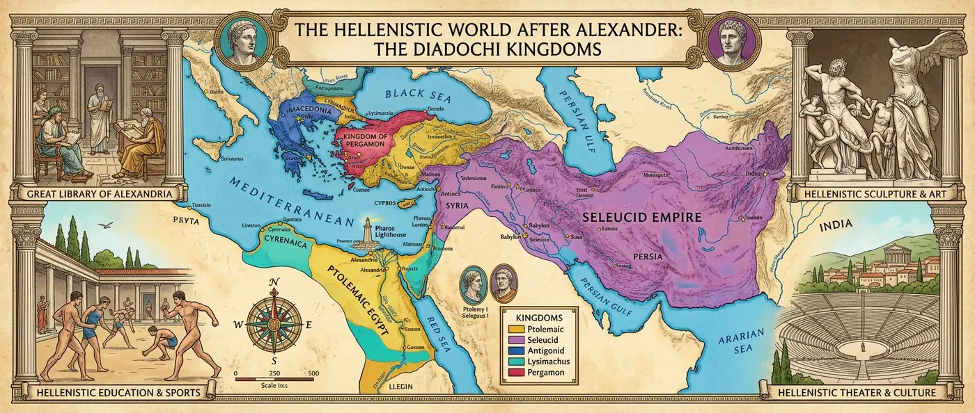 Map showing the division of Alexander's empire among the Diadochi successors