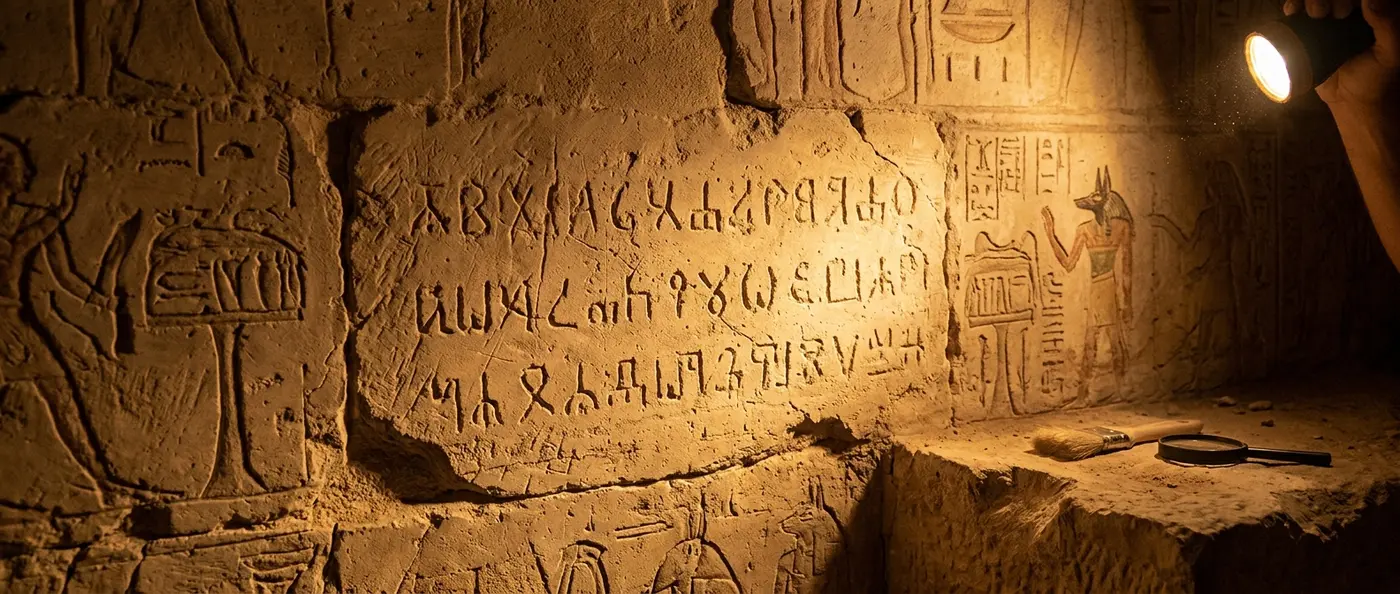 Ancient Indian traveler graffiti carved on Egyptian tomb walls in the Valley of the Kings