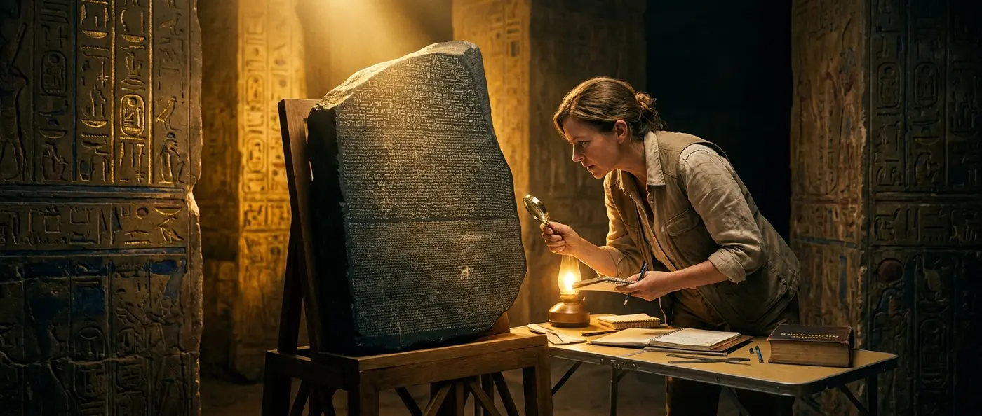 The Rosetta Stone with hieroglyphic, demotic and Greek inscriptions that unlocked ancient Egyptian writing