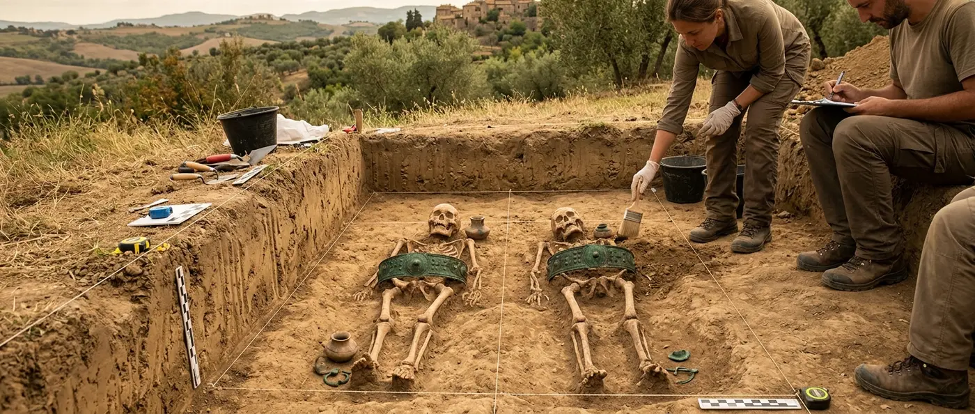 Bronze warrior belts discovered on 5-year-old children at Pontecagnano cemetery archaeological site in Italy