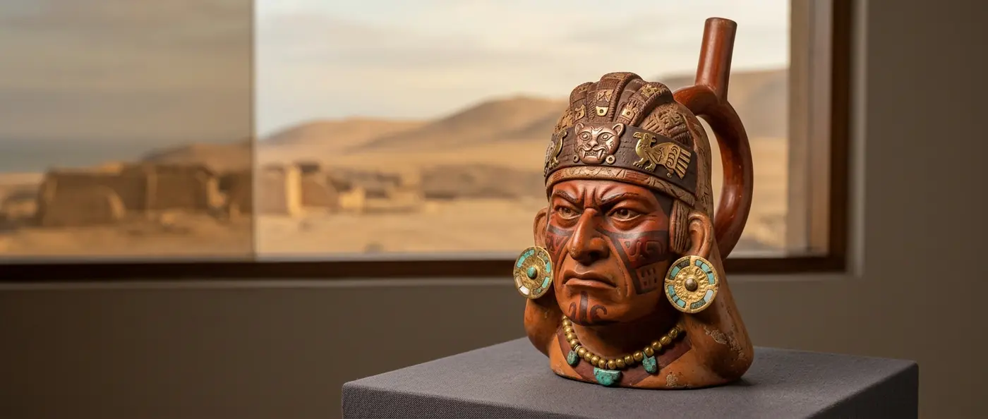 Κεραμικό αγγείο του πολιτισμού Μότσε με παραστάσεις τελετουργικών μαχών και αιματηρών σκηνών