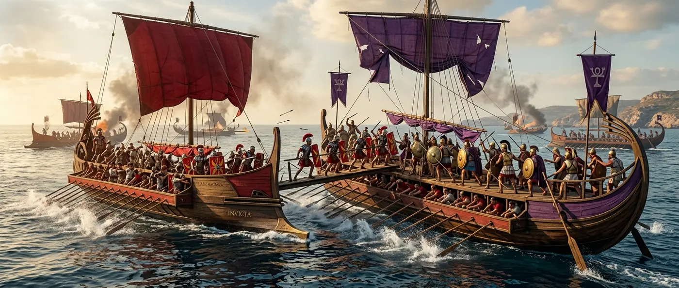 Χάρτης των Πουνικών Πολέμων με τις κινήσεις της Ρώμης και της Καρχηδόνας στη Μεσόγειο