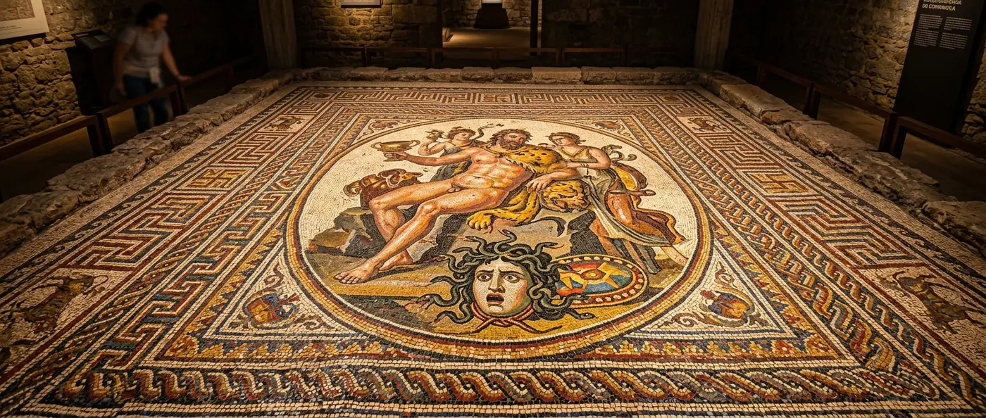 Ancient Roman mosaic depicting Hercules in celebration, discovered in Portugal archaeological site