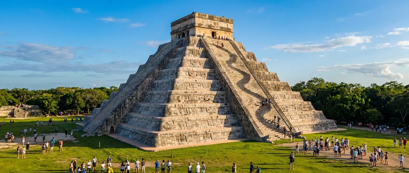 Chichen Itza's El Castillo pyramid showing the shadow serpent phenomenon during equinox