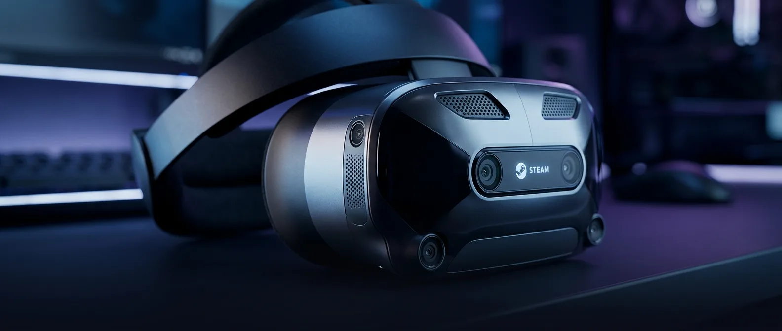 Steam Frame VR headset showcasing ARM chip architecture and wireless gaming capabilities