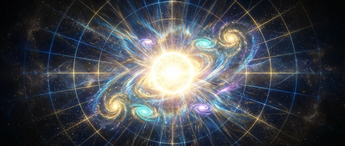 Cosmic inflation visualization showing the rapid expansion of spacetime during the first fraction of a second after the Big Bang