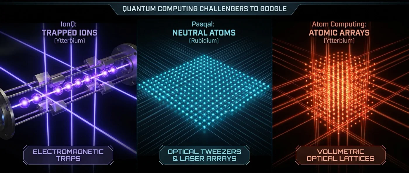 IonQ, Pasqal and Atom Computing quantum computers challenging Google's quantum supremacy with different approaches