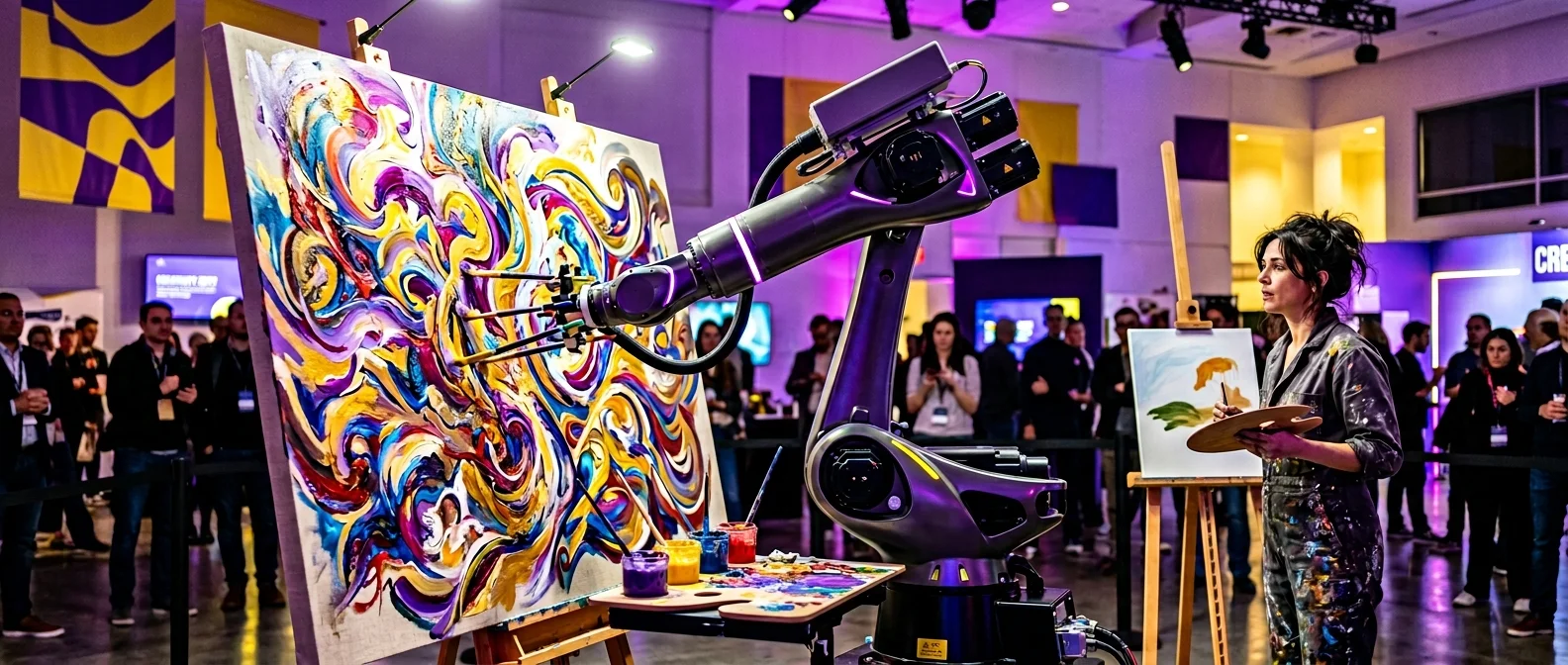 AI-generated artwork competing against human creativity, showcasing MidJourney and other creative AI tools transforming artistic expression