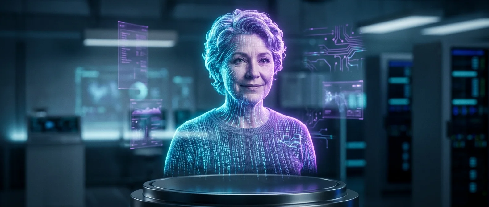 AI avatar interface showing digital clone conversation with deceased family member