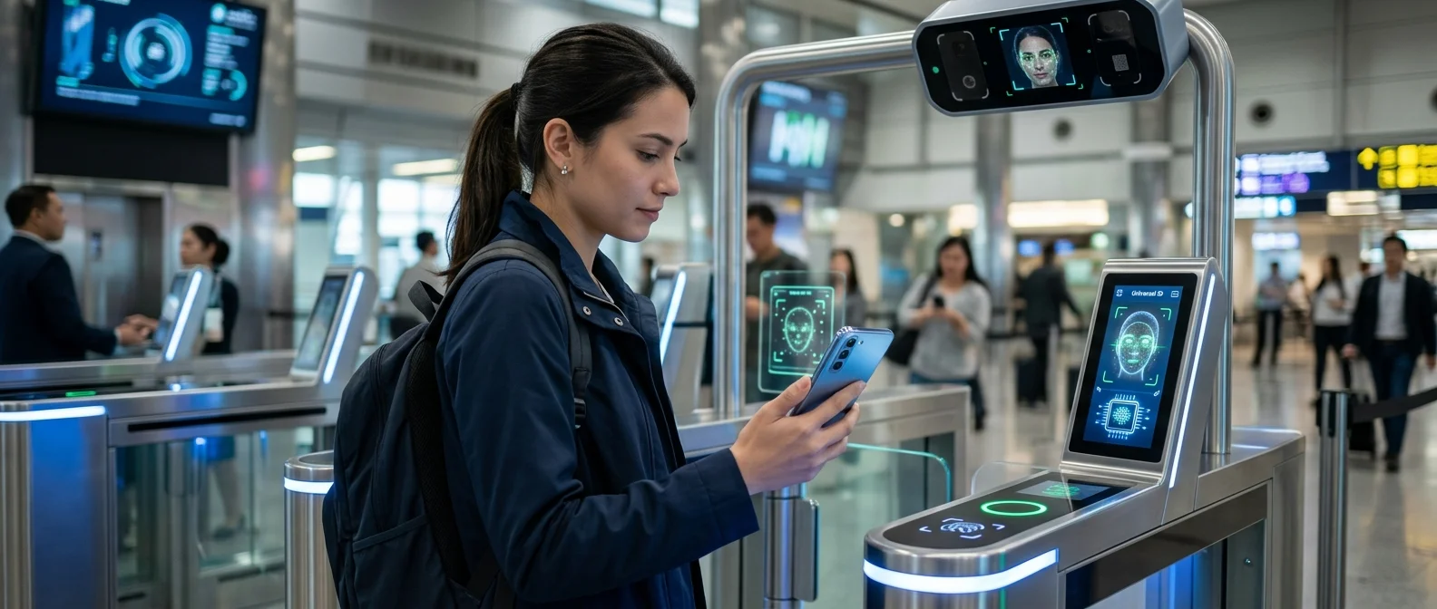 EU Digital Identity Wallet interface showing consolidated digital documents including passport, ID card, and driving license on smartphone screen