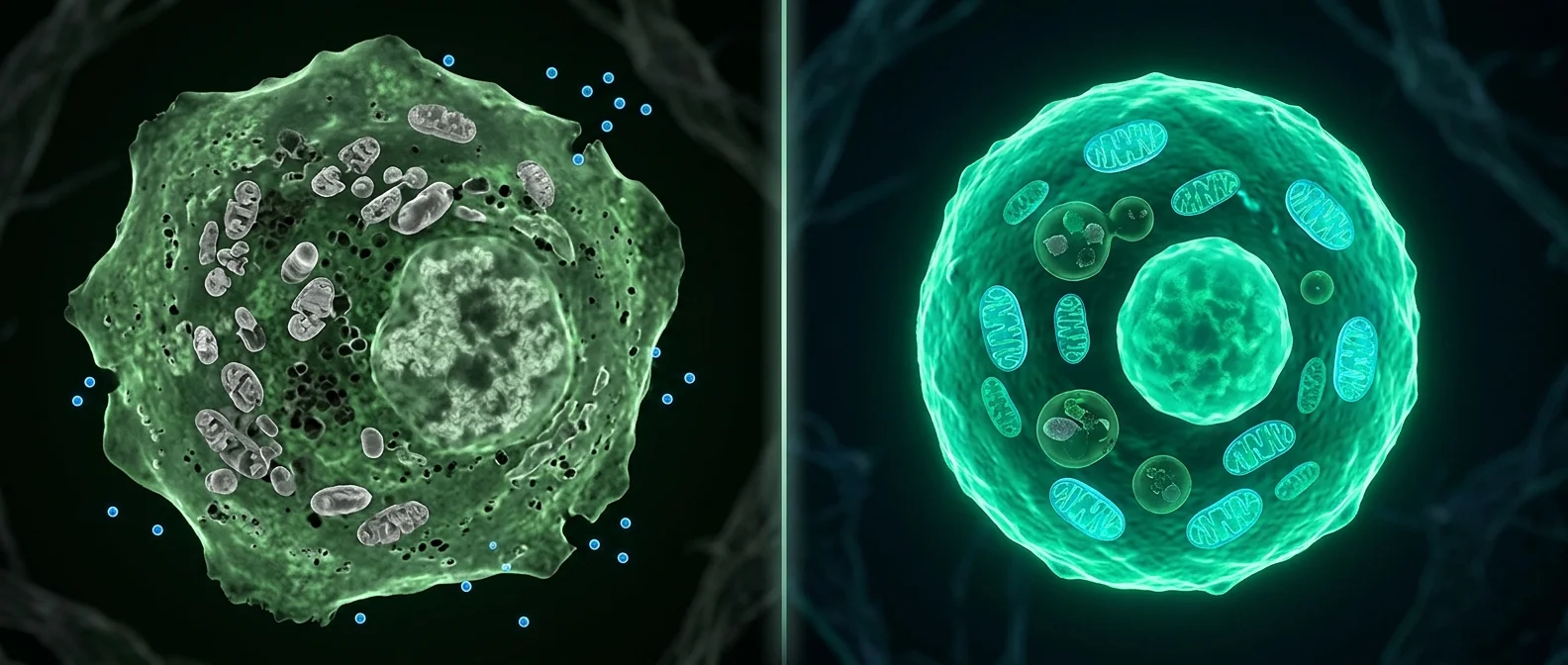Senolytic drugs targeting senescent zombie cells in human tissue under microscopic view