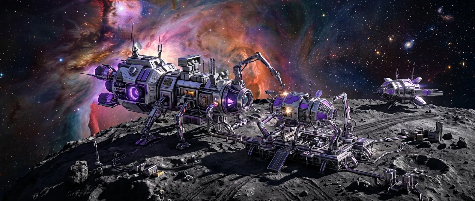 Von Neumann probe self-replicating spacecraft building copies of itself on an exoplanet