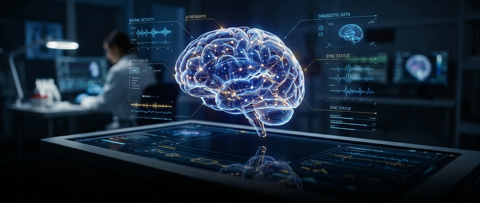 BrainADNet AI system analyzing brain scans for depression diagnosis with 72% accuracy rate