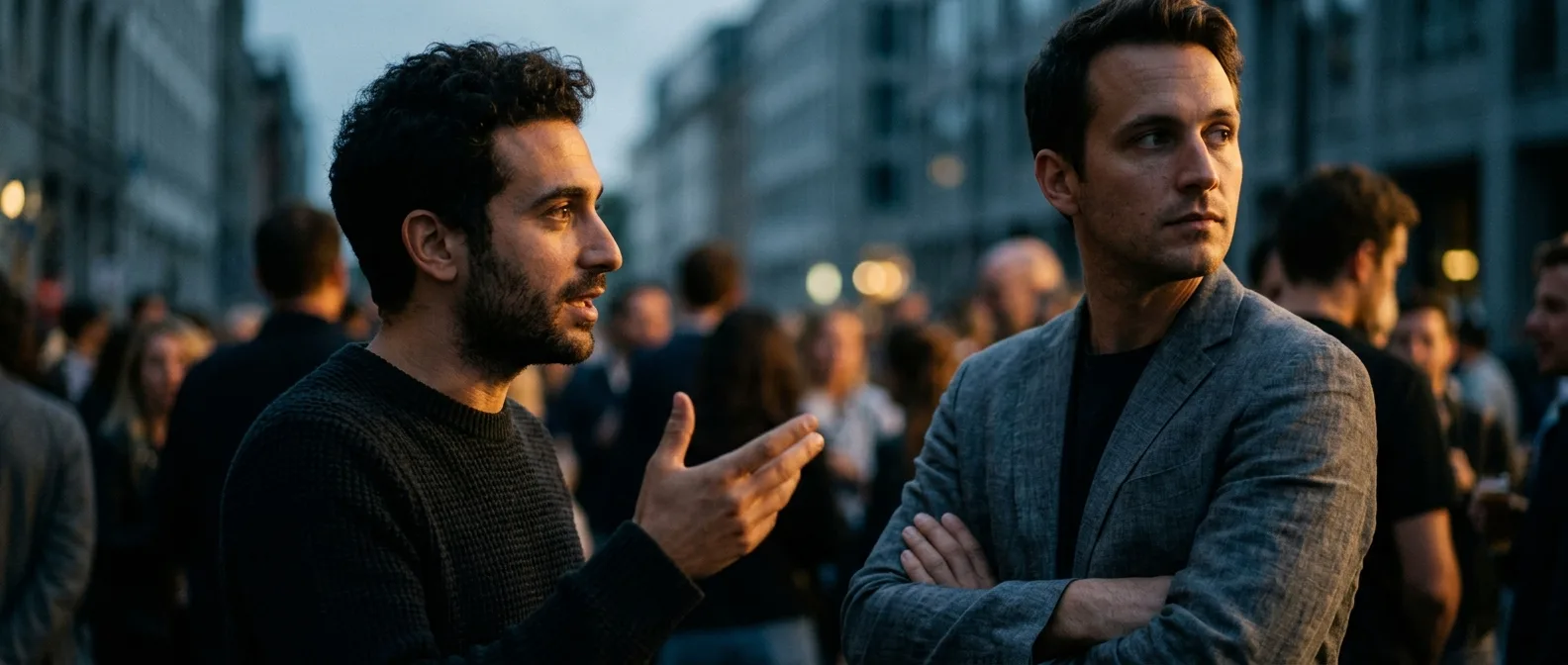 Person interrupting conversation to talk about themselves, illustrating boomerasking behavior