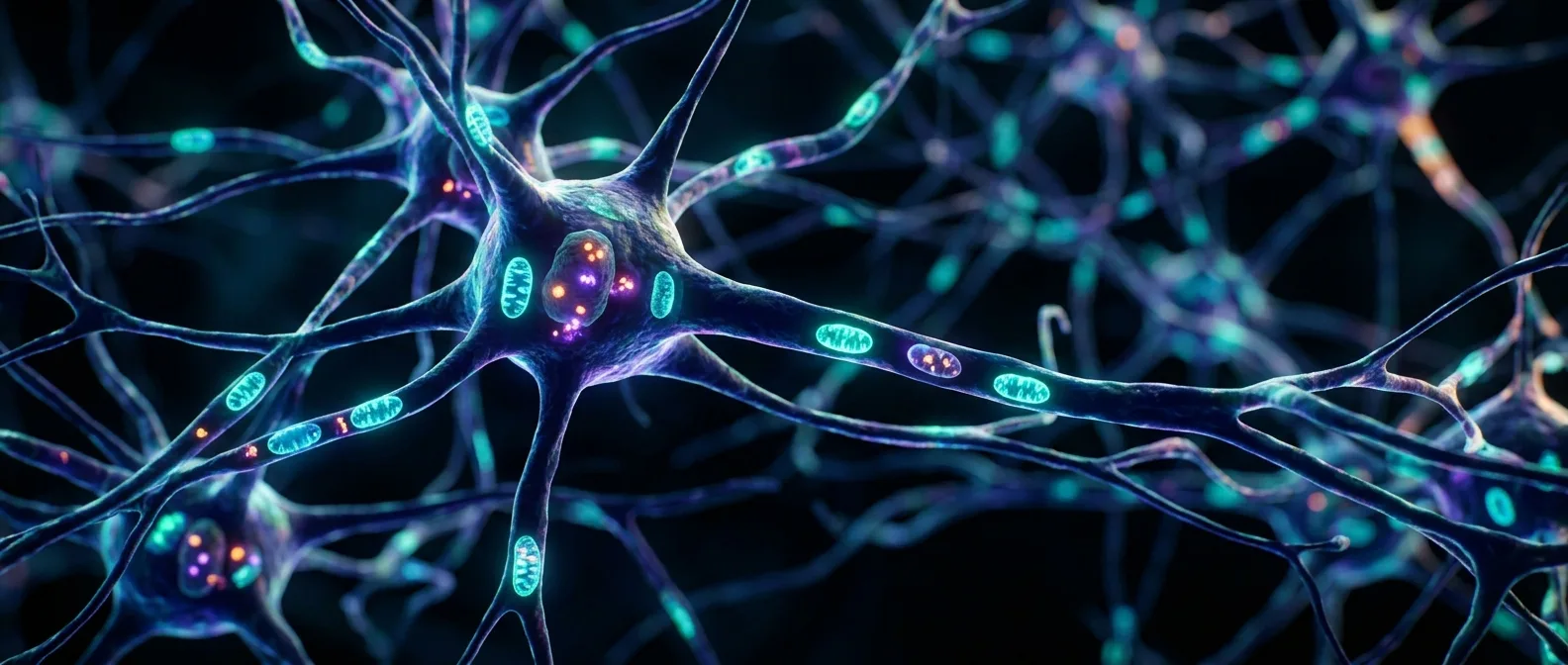 Brain cell mitochondria showing energy production differences between healthy and depressed states