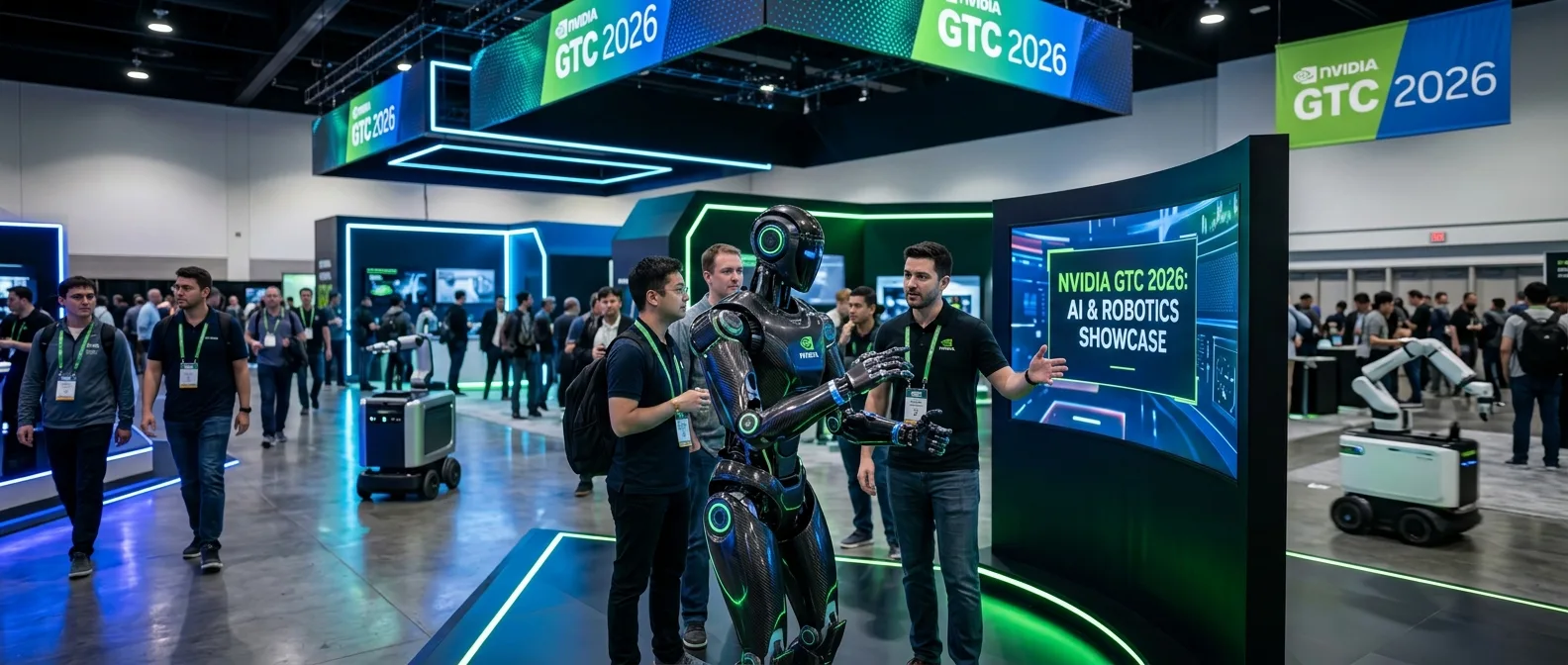 NVIDIA GTC 2026 robotics showcase featuring Physical AI and humanoid robot demonstrations