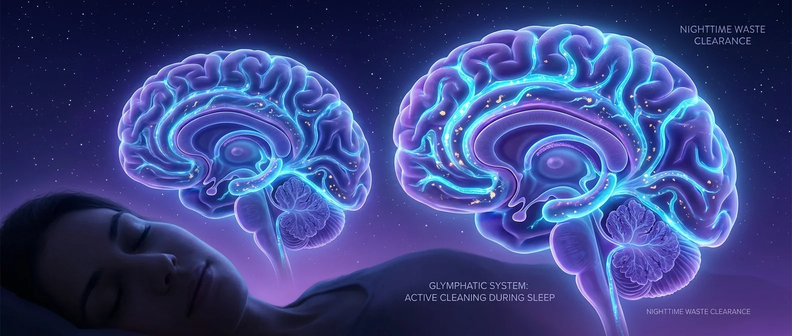 Brain cleaning system during sleep - glymphatic system illustration